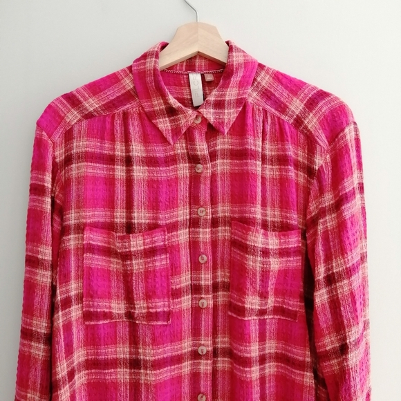 Anthropologie Pilcro Hadley Relaxed Pink Plaid Button Up Small - Picture 4 of 16